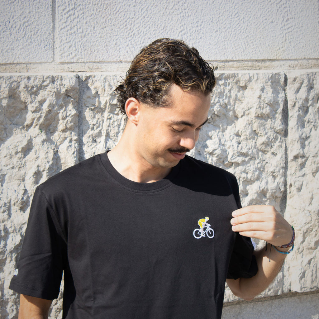 T-shirt Tour De France Broderie Jaune Mixte Noir